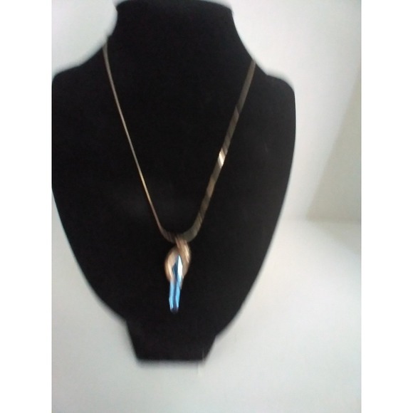 Gold Tone Necklace Blue Crystal Pendant Fashion Jewelry Gift for Her